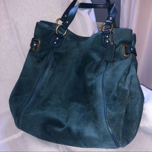 Authentic COACH Belle teal suede handbag